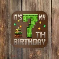 It'S My 7th Birthday 7 Year Old Gamer Pixel Birthday Boy Coaster thumb 0