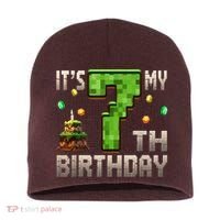 It'S My 7th Birthday 7 Year Old Gamer Pixel Birthday Boy Short Acrylic Beanie thumb 0