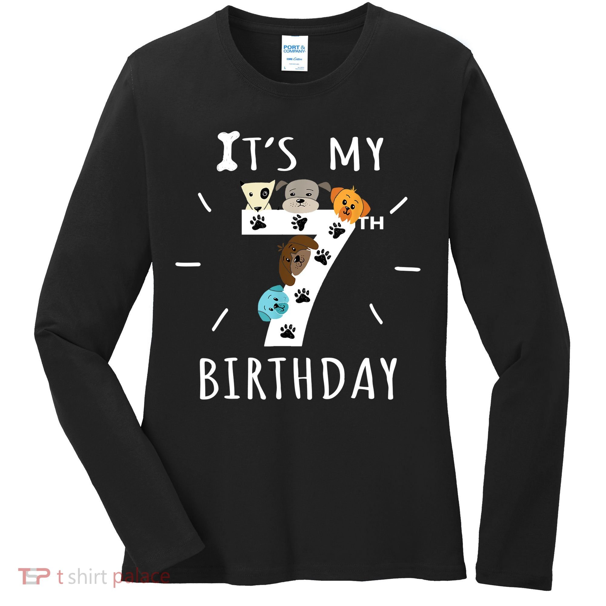 It's My 7th Birthday Dog Lover Theme 7 Years Old Puppy TShirt Women's Long Sleeve Shirt