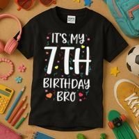 It's My 7th Birthday Bro 7 Birthday Decorations girls boys Kids T-Shirt thumb 3