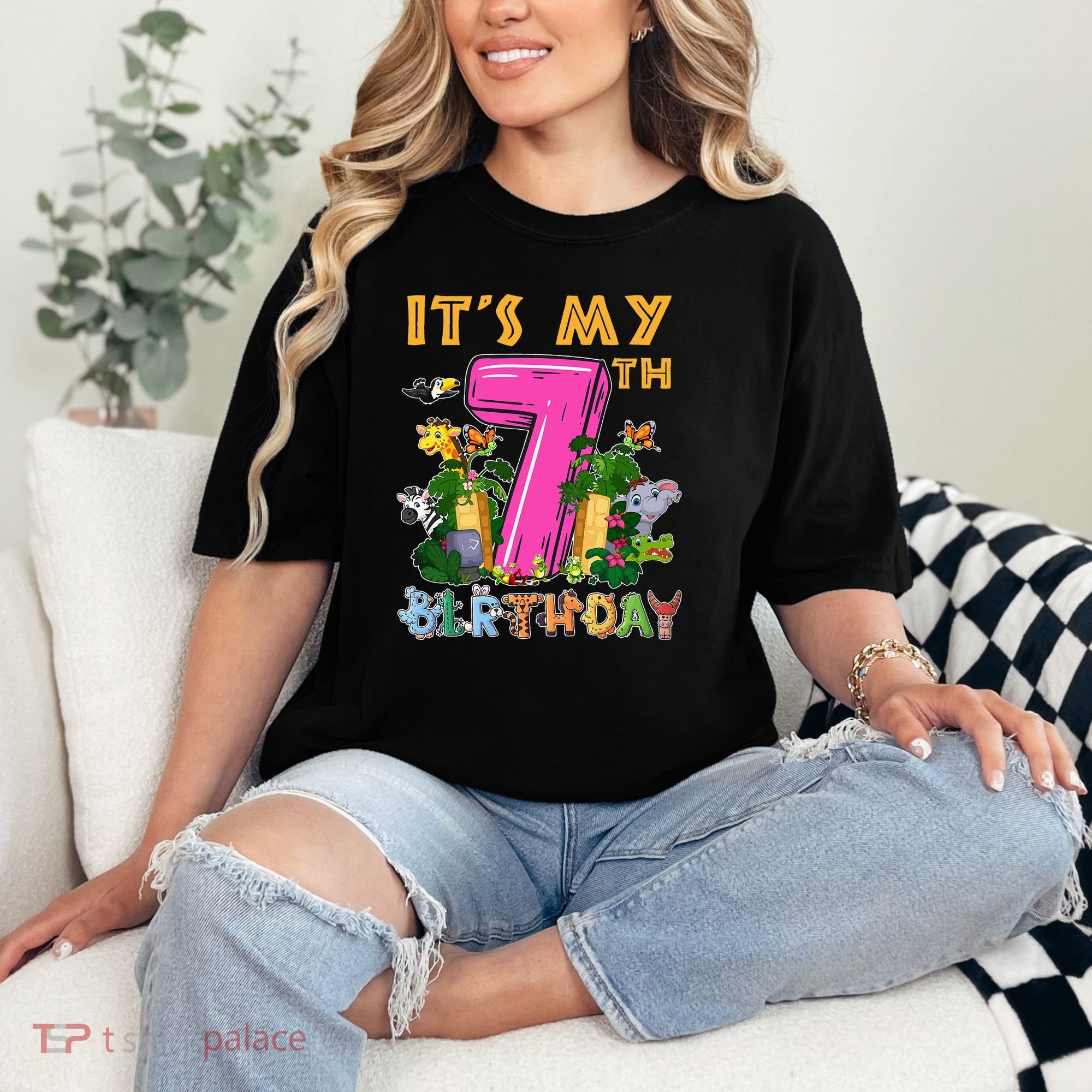 It's My 7th Birthday Safari Jungle Zoo Birthday 7 Year Old Comfort Colors T-Shirt