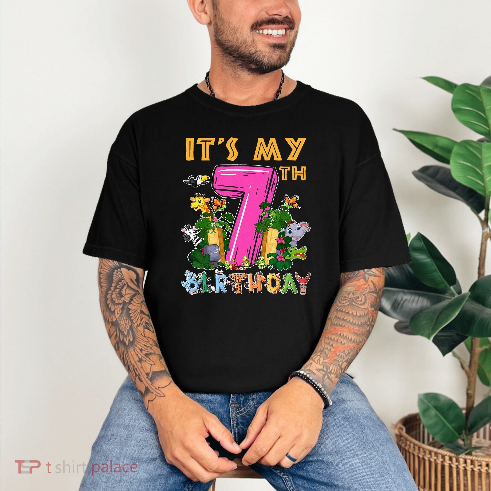 It's My 7th Birthday Safari Jungle Zoo Birthday 7 Year Old Comfort Colors T-Shirt