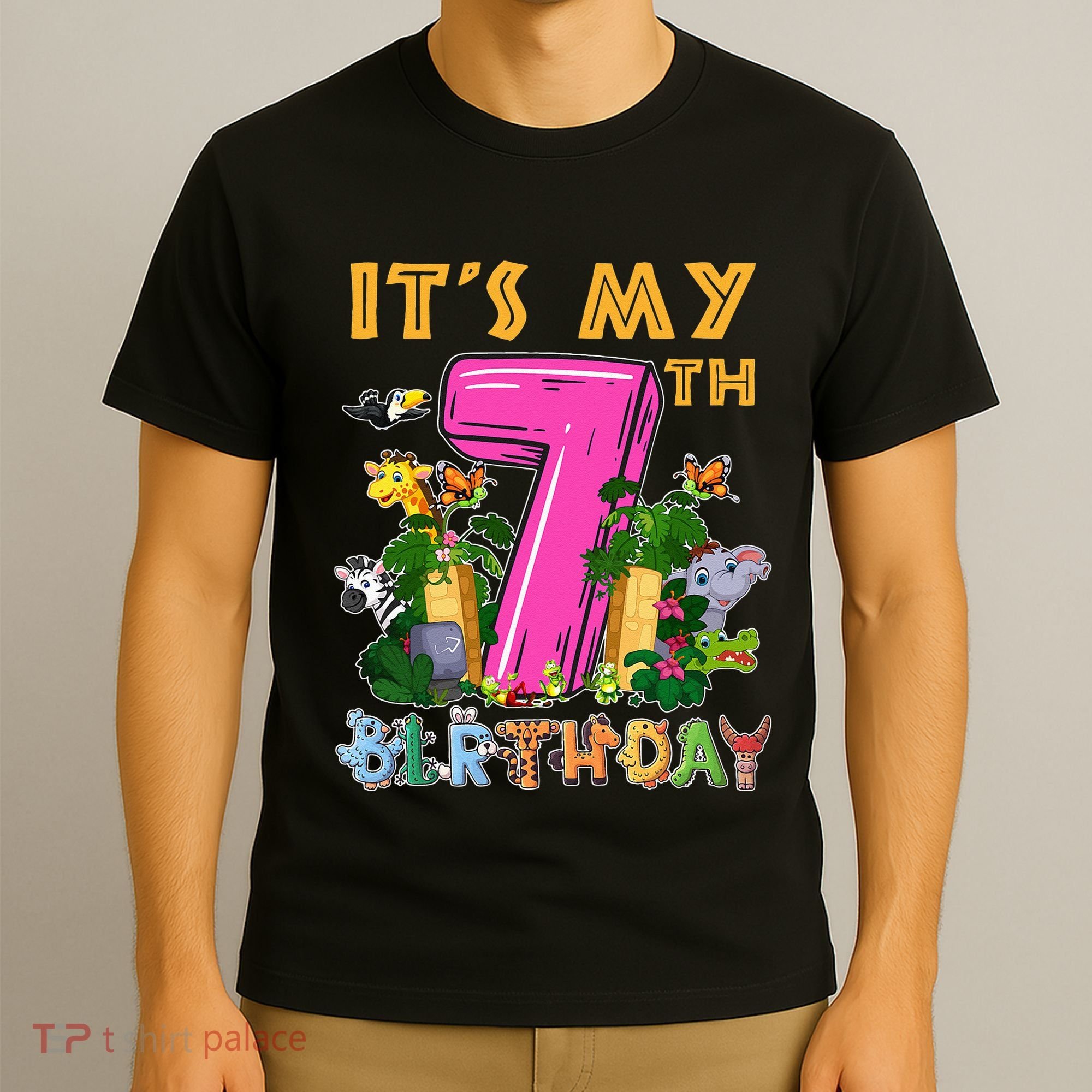 It's My 7th Birthday Safari Jungle Zoo Birthday 7 Year Old T-Shirt
