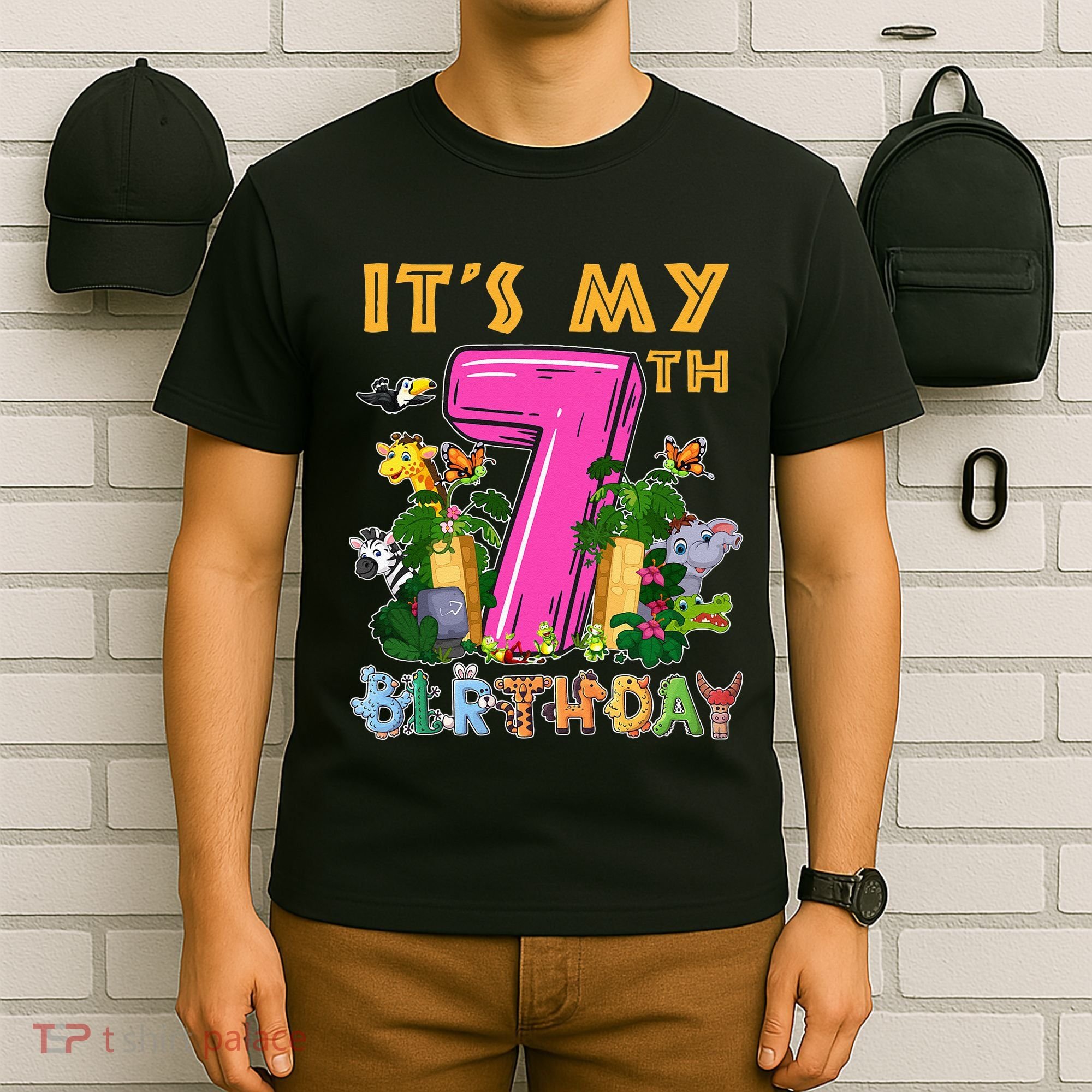 It's My 7th Birthday Safari Jungle Zoo Birthday 7 Year Old T-Shirt