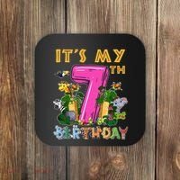 It's My 7th Birthday Safari Jungle Zoo Birthday 7 Year Old Coaster thumb 0