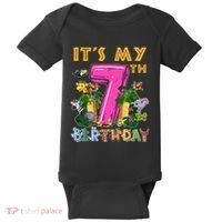 It's My 7th Birthday Safari Jungle Zoo Birthday 7 Year Old Baby Bodysuit thumb 0