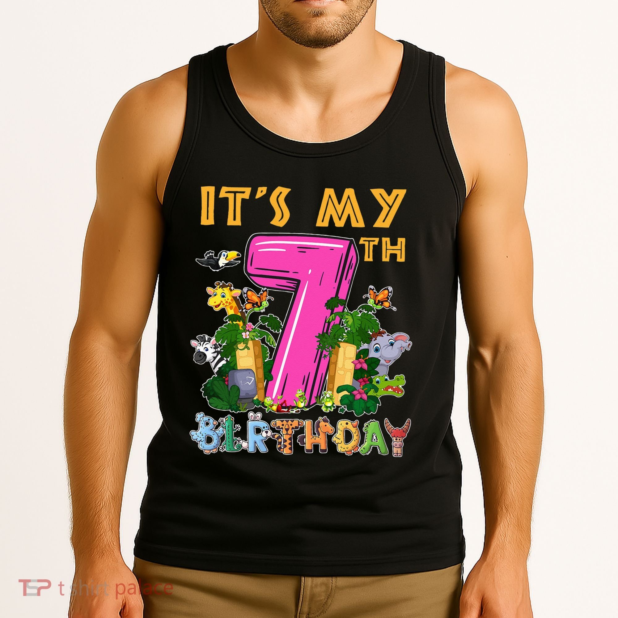 It's My 7th Birthday Safari Jungle Zoo Birthday 7 Year Old Tank Top