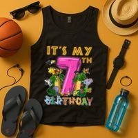 It's My 7th Birthday Safari Jungle Zoo Birthday 7 Year Old Tank Top thumb 4