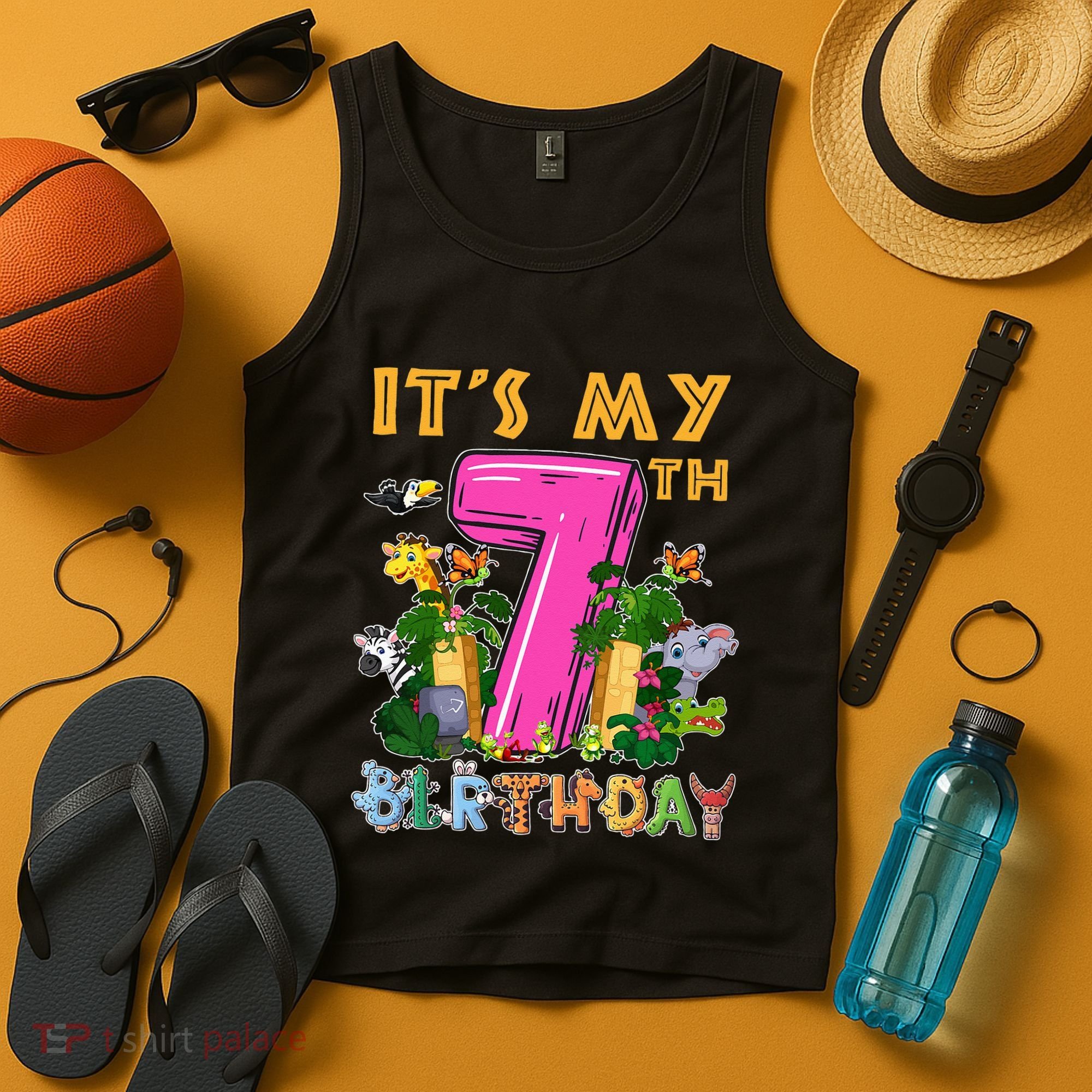 It's My 7th Birthday Safari Jungle Zoo Birthday 7 Year Old Tank Top