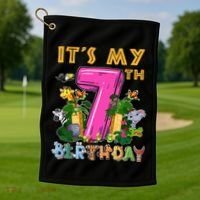 It's My 7th Birthday Safari Jungle Zoo Birthday 7 Year Old Golf Towel thumb 1