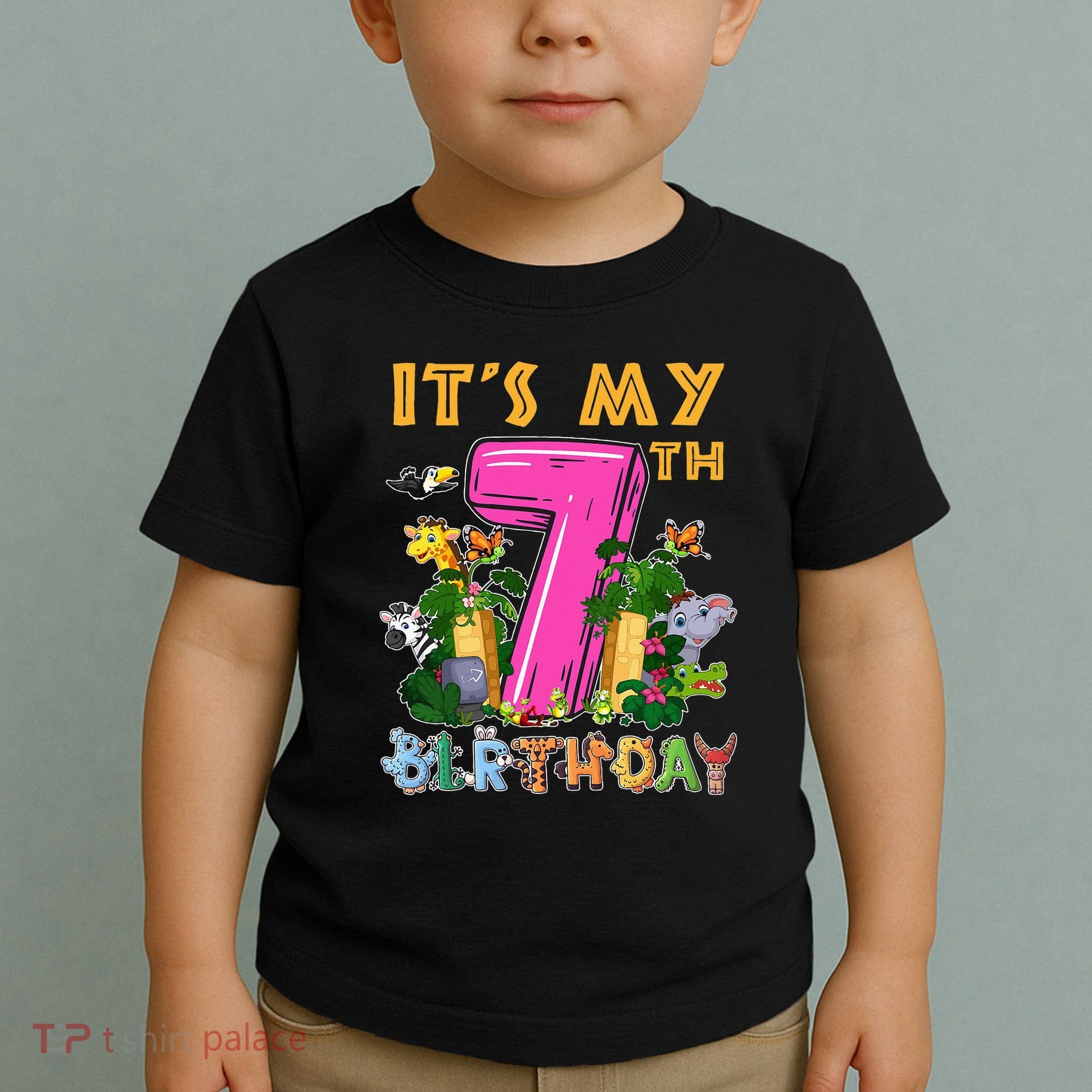 It's My 7th Birthday Safari Jungle Zoo Birthday 7 Year Old Toddler T-Shirt
