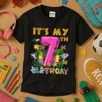 It's My 7th Birthday Safari Jungle Zoo Birthday 7 Year Old Kids T-Shirt thumb 3