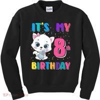 It's My 8th Birthday Girl Funny Cat Birthday 8 Year Old Kids Sweatshirt thumb 0