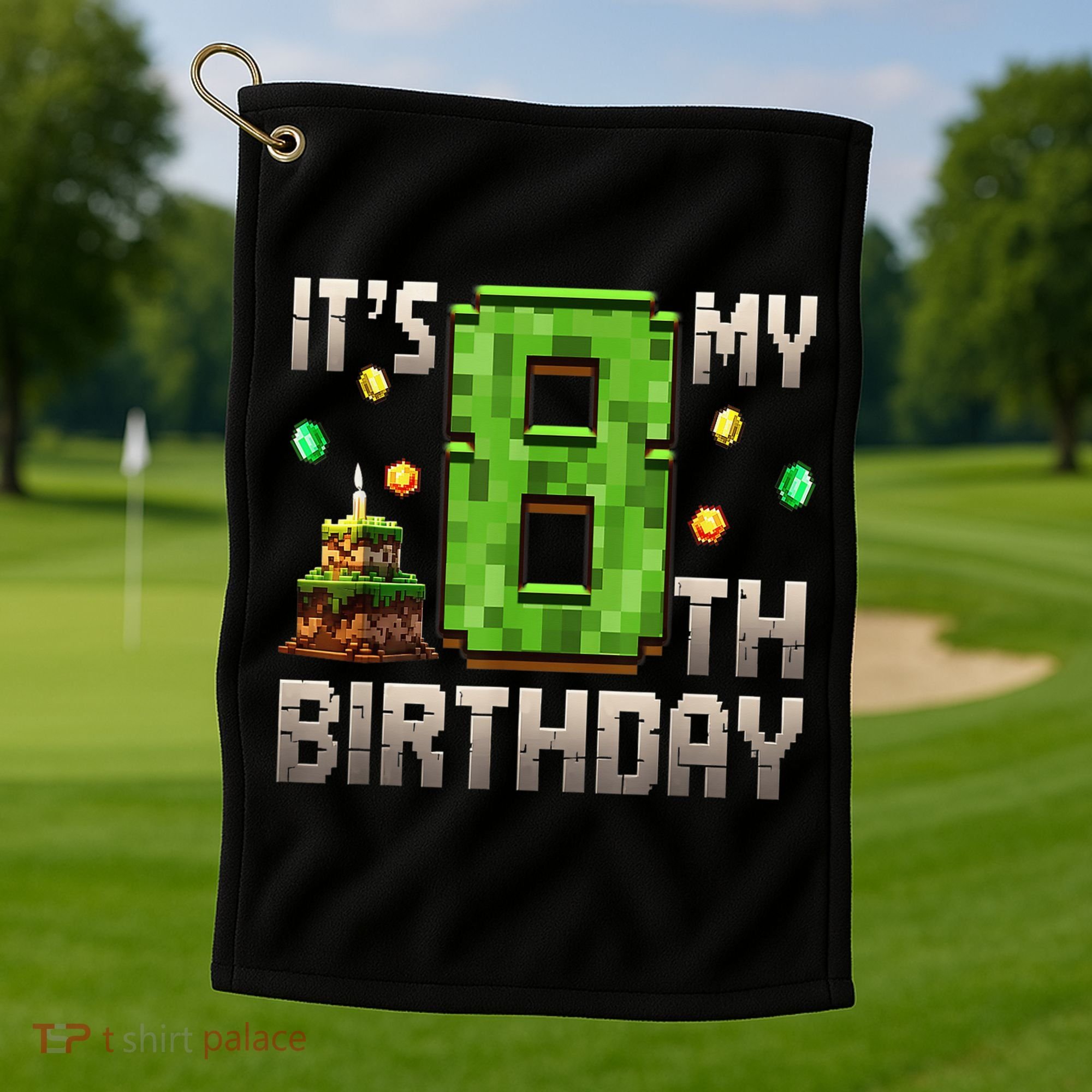 It'S My 8th Birthday 8 Year Old Gamer Pixel Birthday Boy Golf Towel
