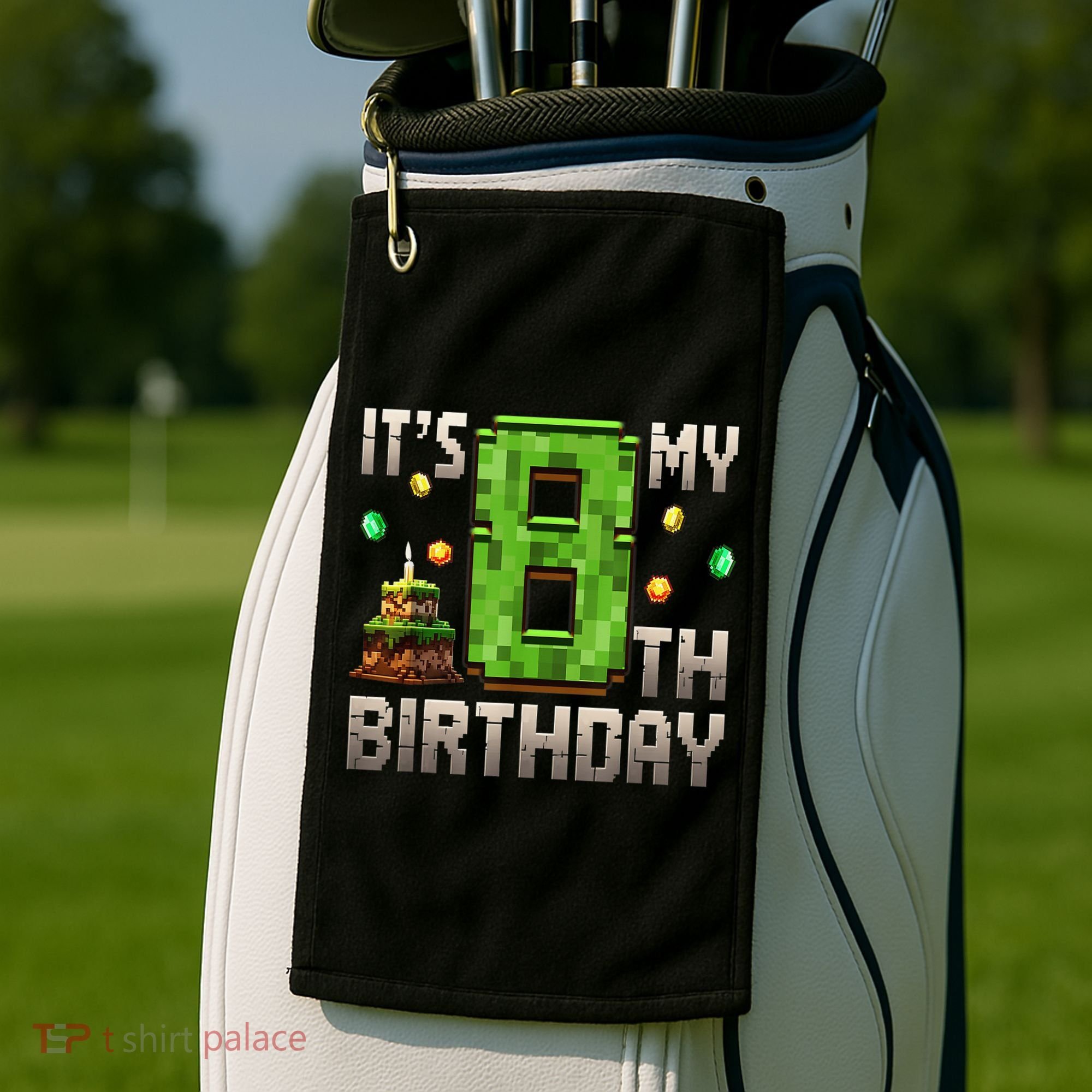 It'S My 8th Birthday 8 Year Old Gamer Pixel Birthday Boy Golf Towel