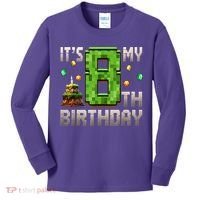 It'S My 8th Birthday 8 Year Old Gamer Pixel Birthday Boy Kids Long Sleeve Shirt thumb 0