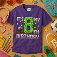 It'S My 8th Birthday 8 Year Old Gamer Pixel Birthday Boy Kids T-Shirt thumb 3