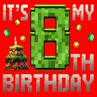 It'S My 8th Birthday 8 Year Old Gamer Pixel Birthday Boy Santa Hat thumb 1