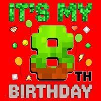 It's My 8th Birthday Boy Gaming Pixel Gamer Party  Santa Hat thumb 1