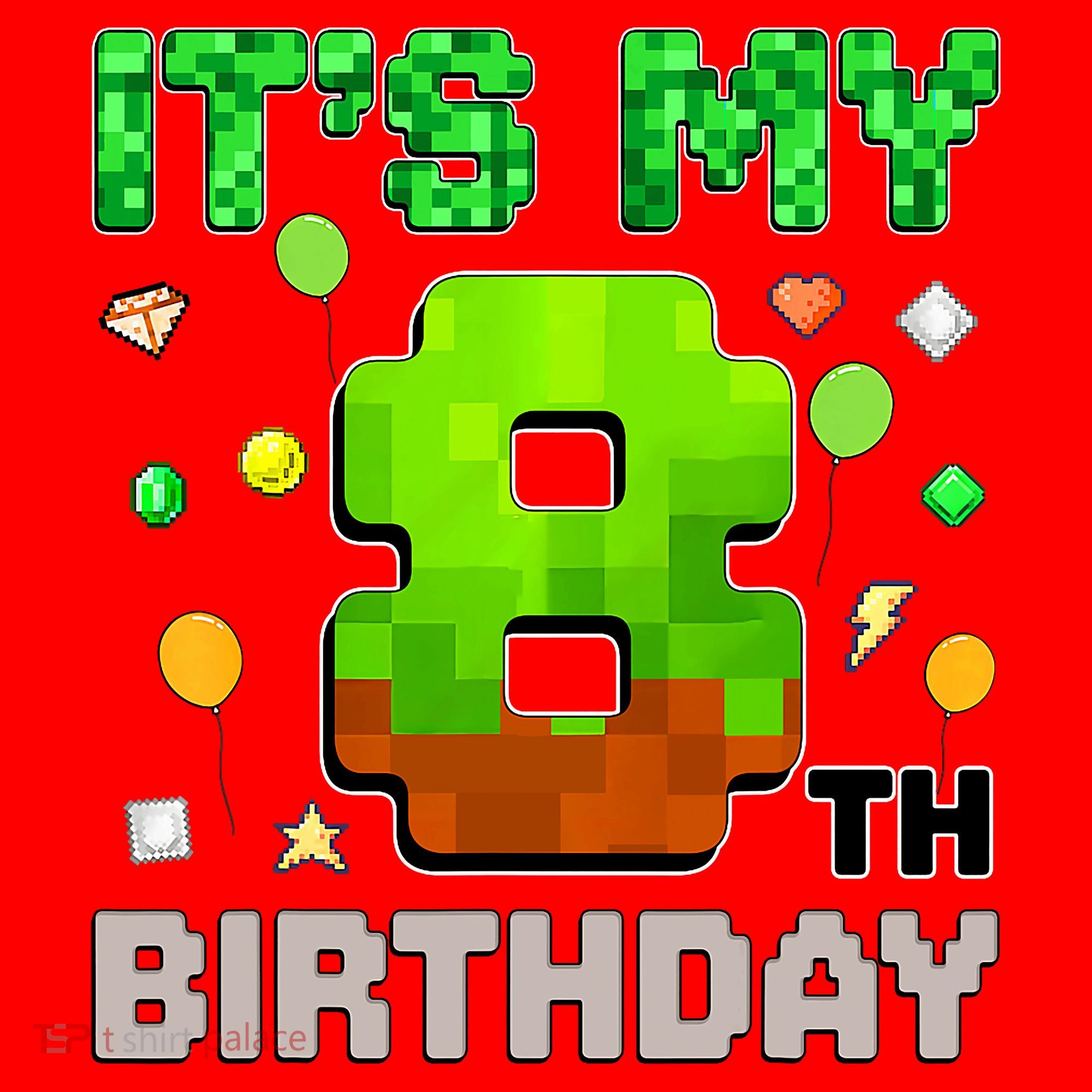  It's My 8th Birthday Boy Gaming Pixel Gamer Party  Santa Hat