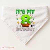  It's My 8th Birthday Boy Gaming Pixel Gamer Party  USA-Made Doggie Bandana thumb 0