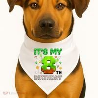  It's My 8th Birthday Boy Gaming Pixel Gamer Party  USA-Made Doggie Bandana thumb 1