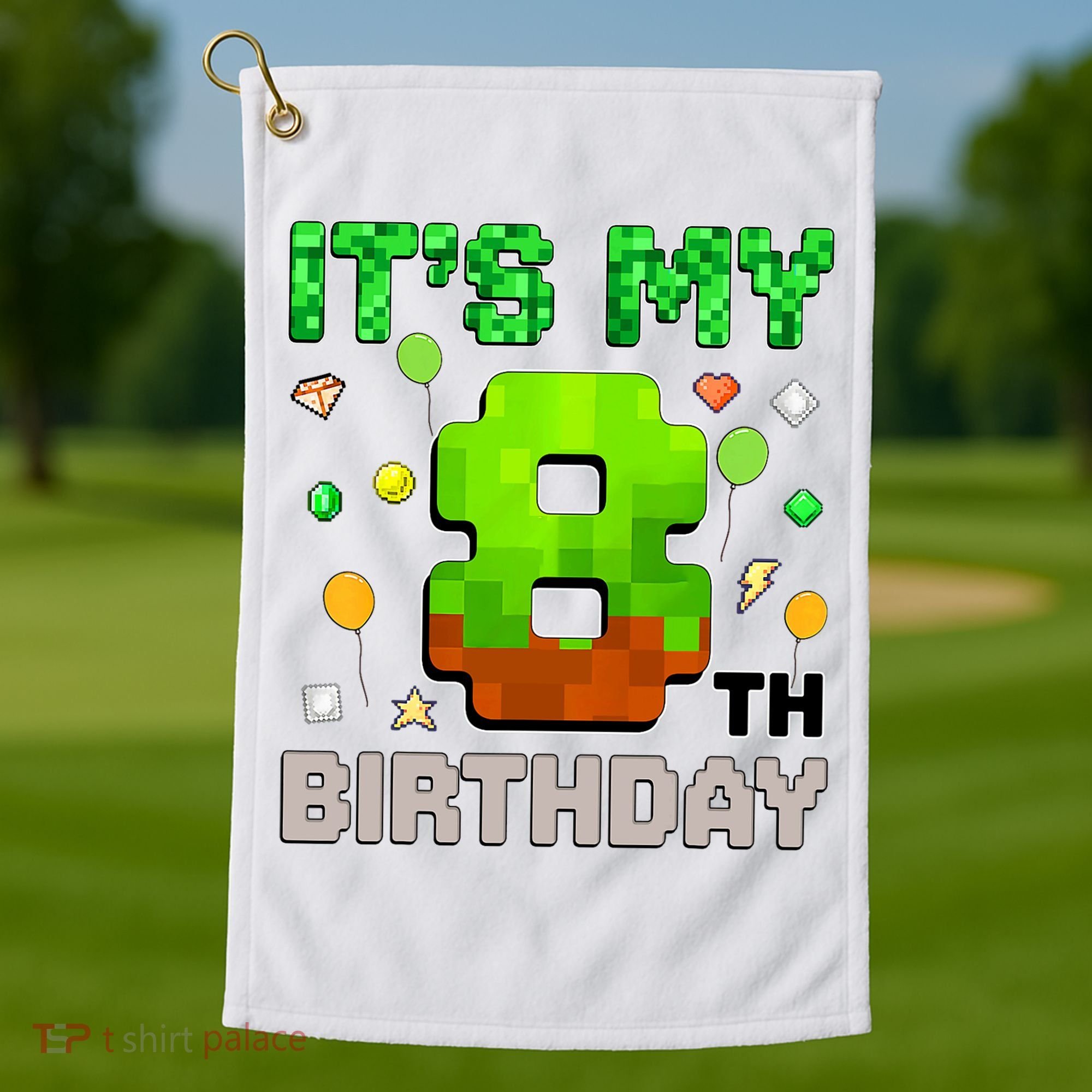  It's My 8th Birthday Boy Gaming Pixel Gamer Party  Golf Towel