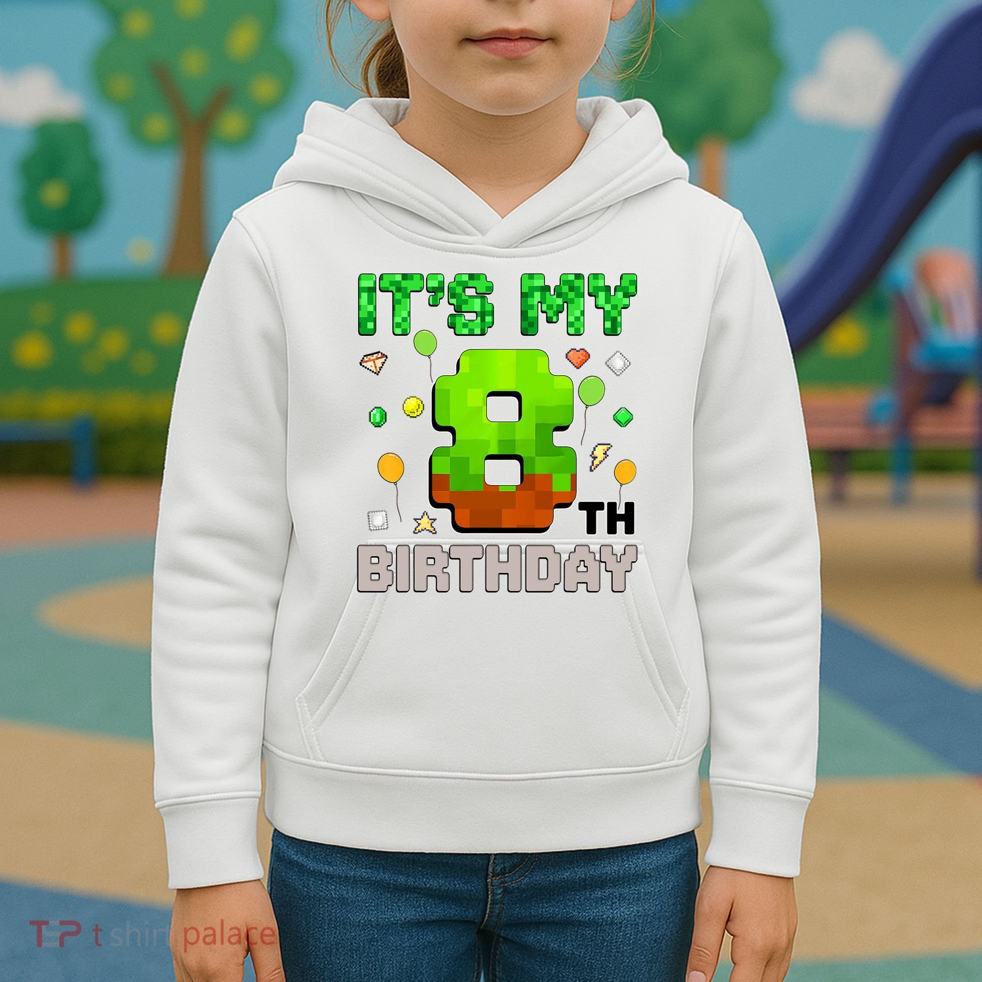  It's My 8th Birthday Boy Gaming Pixel Gamer Party  Kids Hoodie