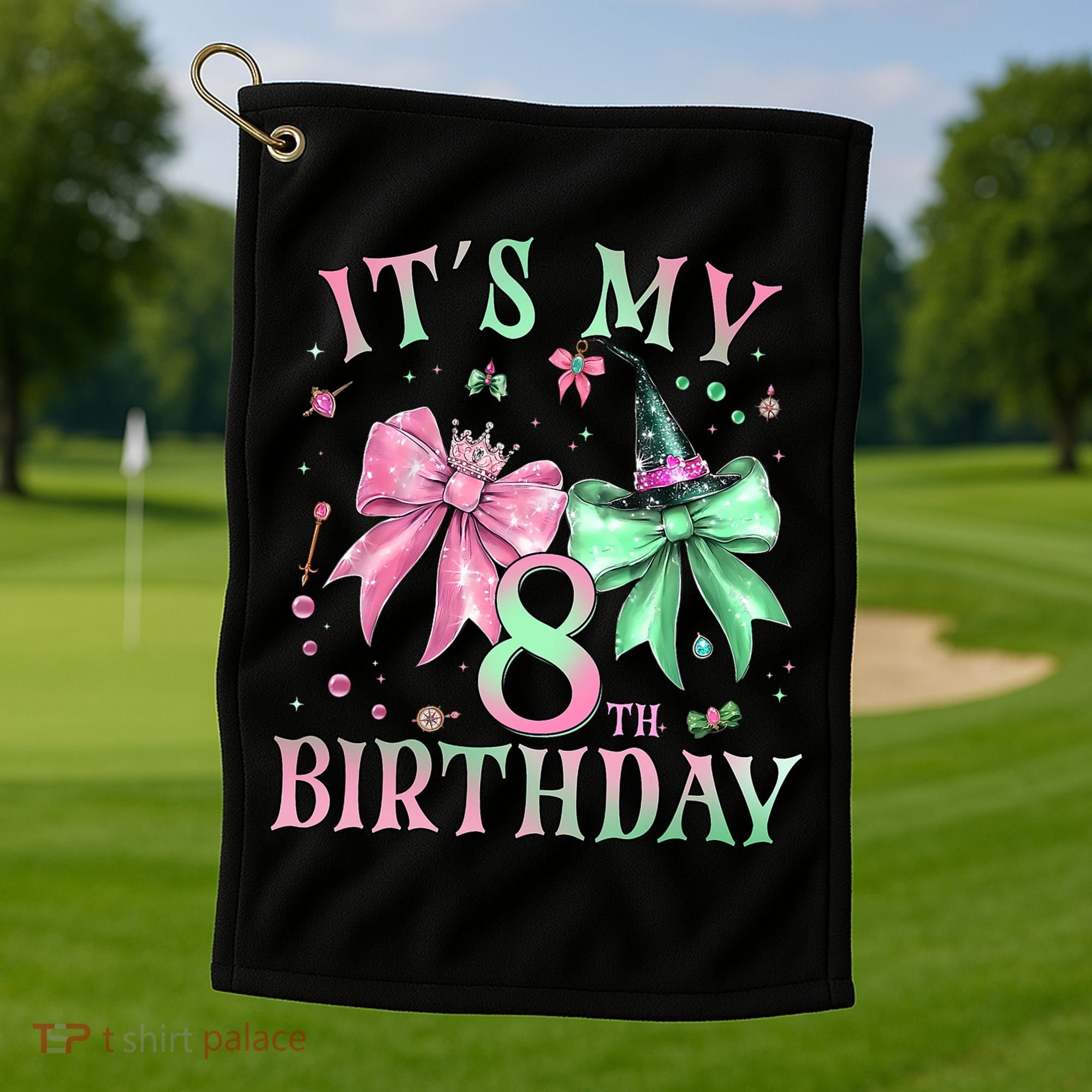 It's My 8th Birthday Witch Green 8 Year Old  Golf Towel