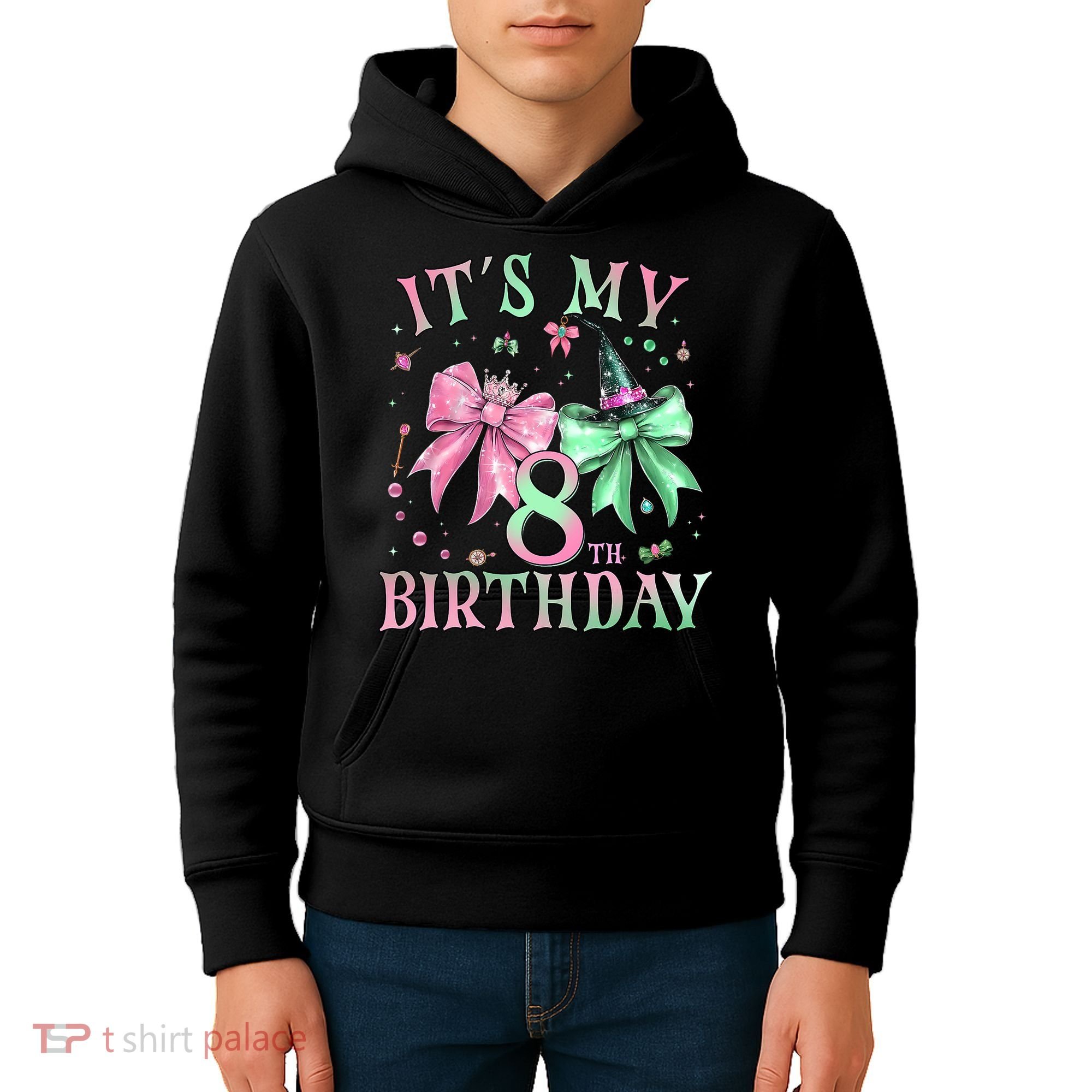 It's My 8th Birthday Witch Green 8 Year Old  Kids Hoodie