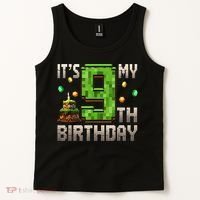 It'S My 9th Birthday 9 Year Old Gamer Pixel Birthday Boy Tank Top thumb 2