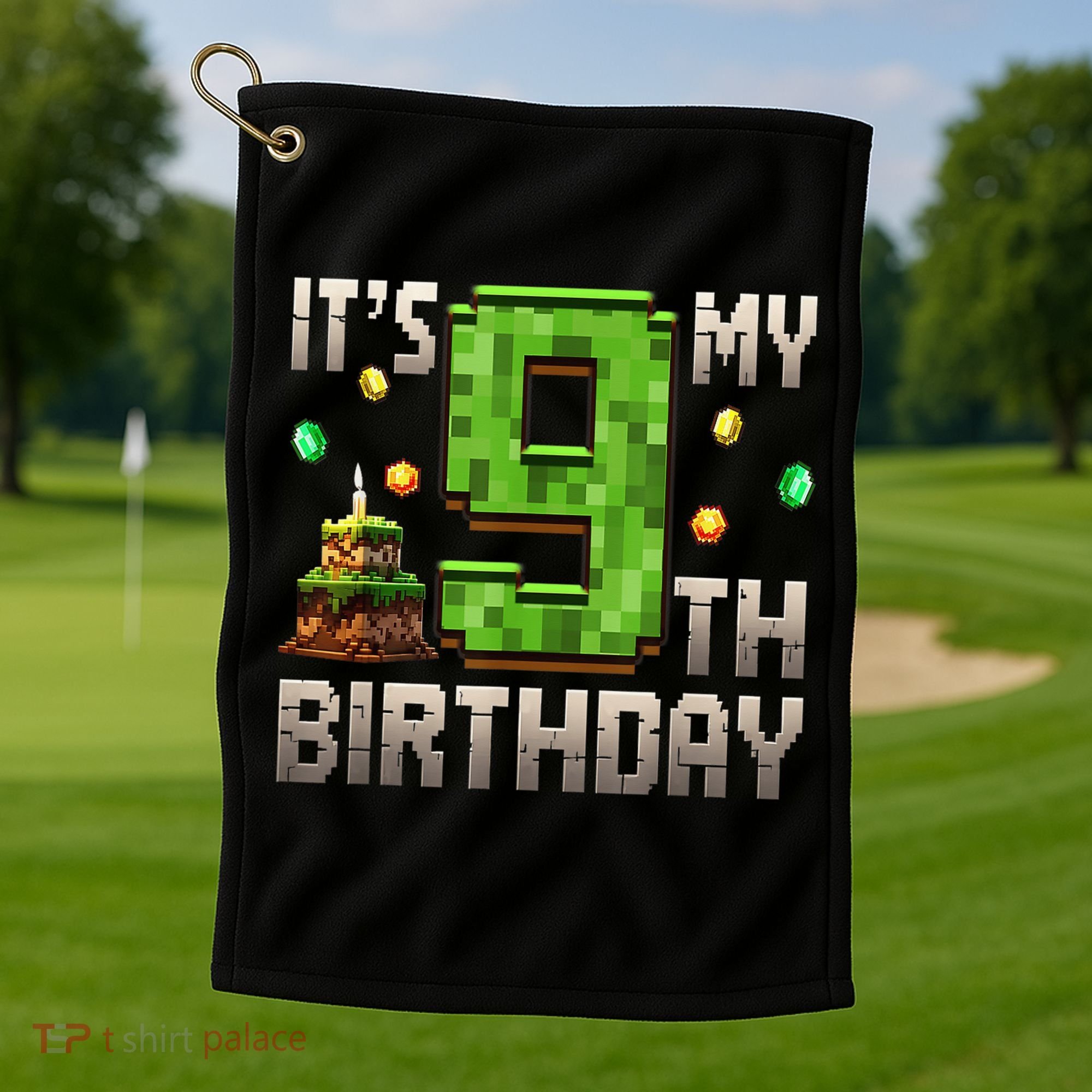 It'S My 9th Birthday 9 Year Old Gamer Pixel Birthday Boy Golf Towel