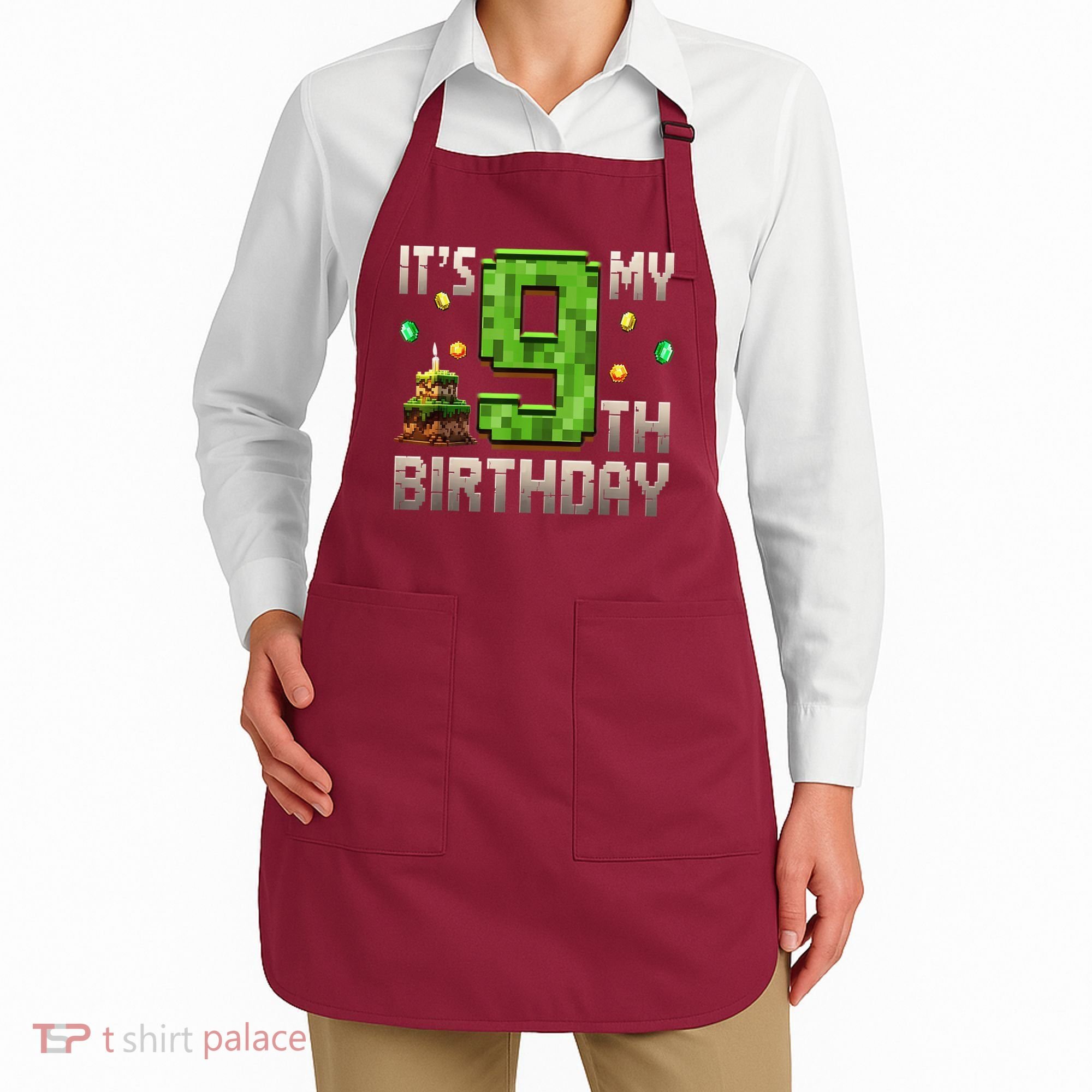 It'S My 9th Birthday 9 Year Old Gamer Pixel Birthday Boy Apron