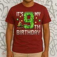 It'S My 9th Birthday 9 Year Old Gamer Pixel Birthday Boy T-Shirt thumb 3