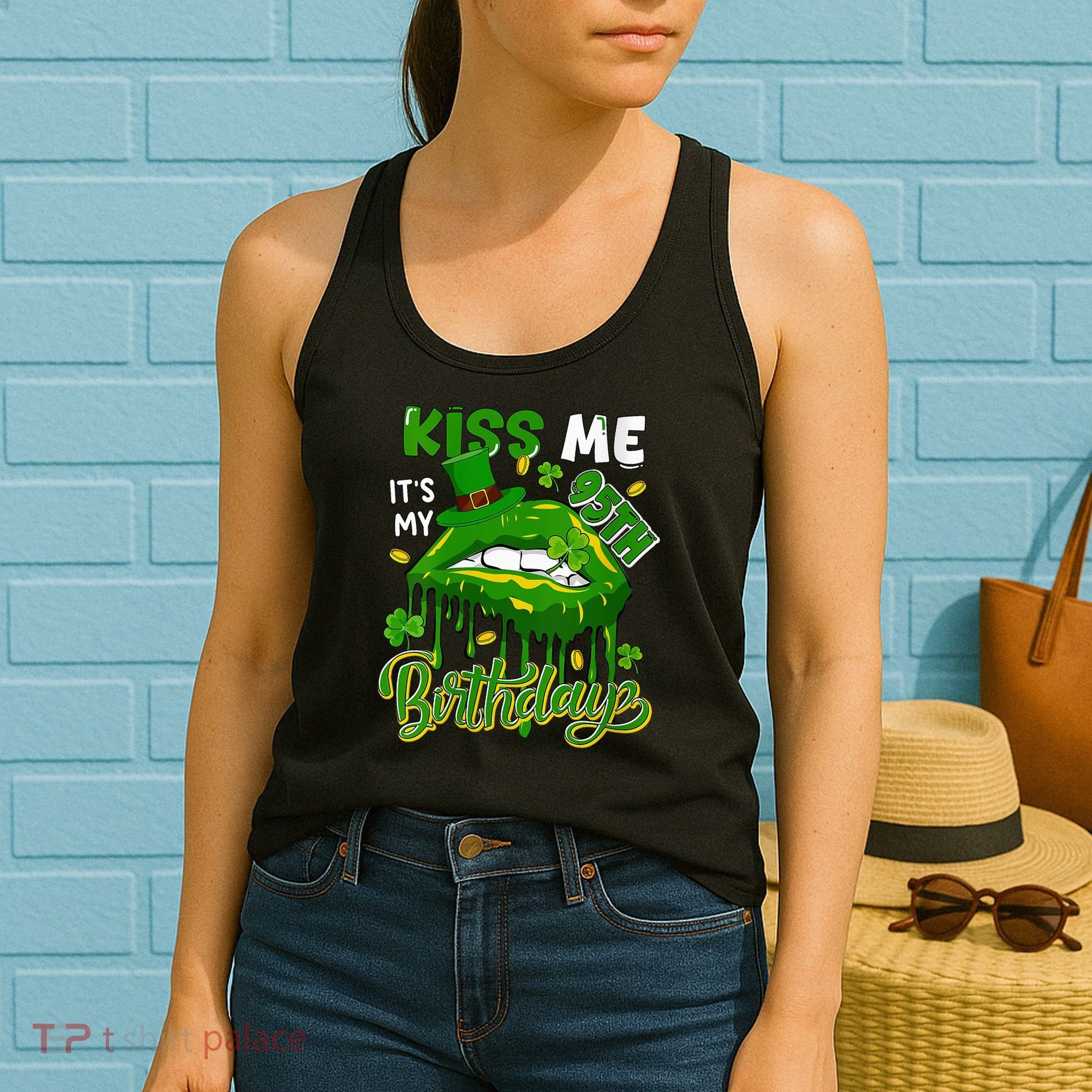 It'S My 95th Birthday St. Patrick'S Day Shamrocks Cute Lips Women's Tank Top
