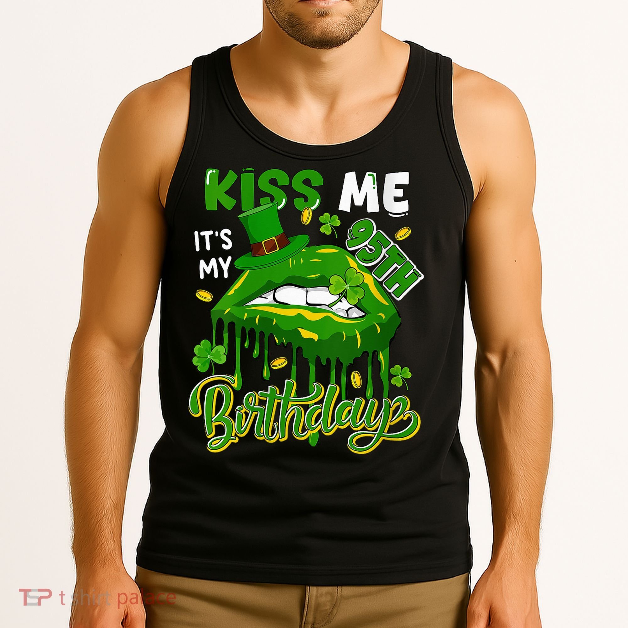 It'S My 95th Birthday St. Patrick'S Day Shamrocks Cute Lips Tank Top