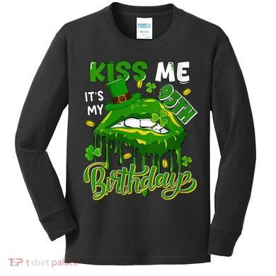 It'S My 95th Birthday St. Patrick'S Day Shamrocks Cute Lips Kids Long Sleeve Shirt