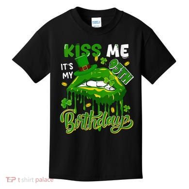 It'S My 95th Birthday St. Patrick'S Day Shamrocks Cute Lips Kids T-Shirt