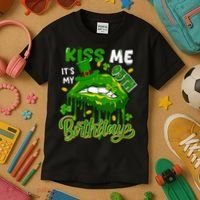 It'S My 95th Birthday St. Patrick'S Day Shamrocks Cute Lips Kids T-Shirt thumb 3
