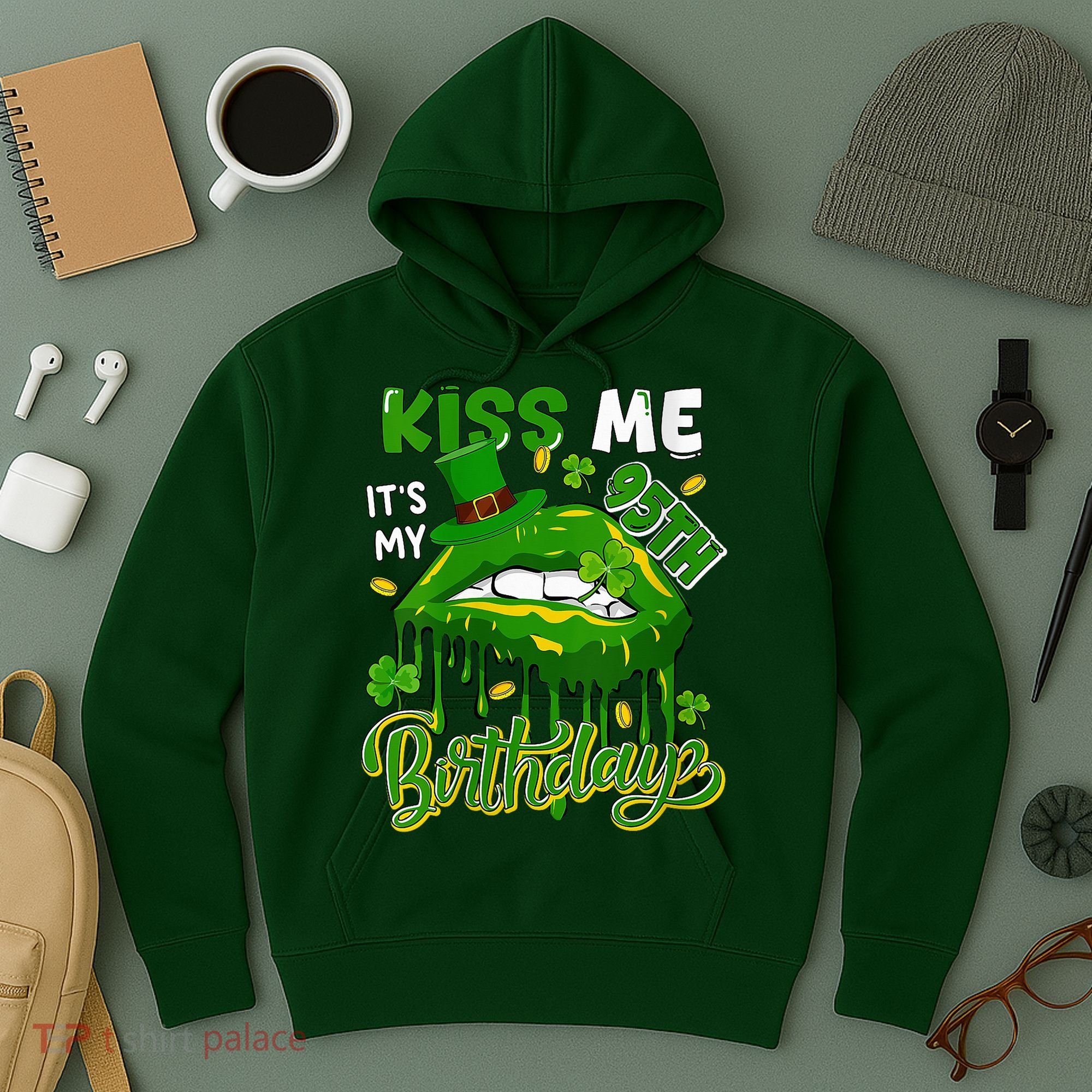 It'S My 95th Birthday St. Patrick'S Day Shamrocks Cute Lips Hoodie