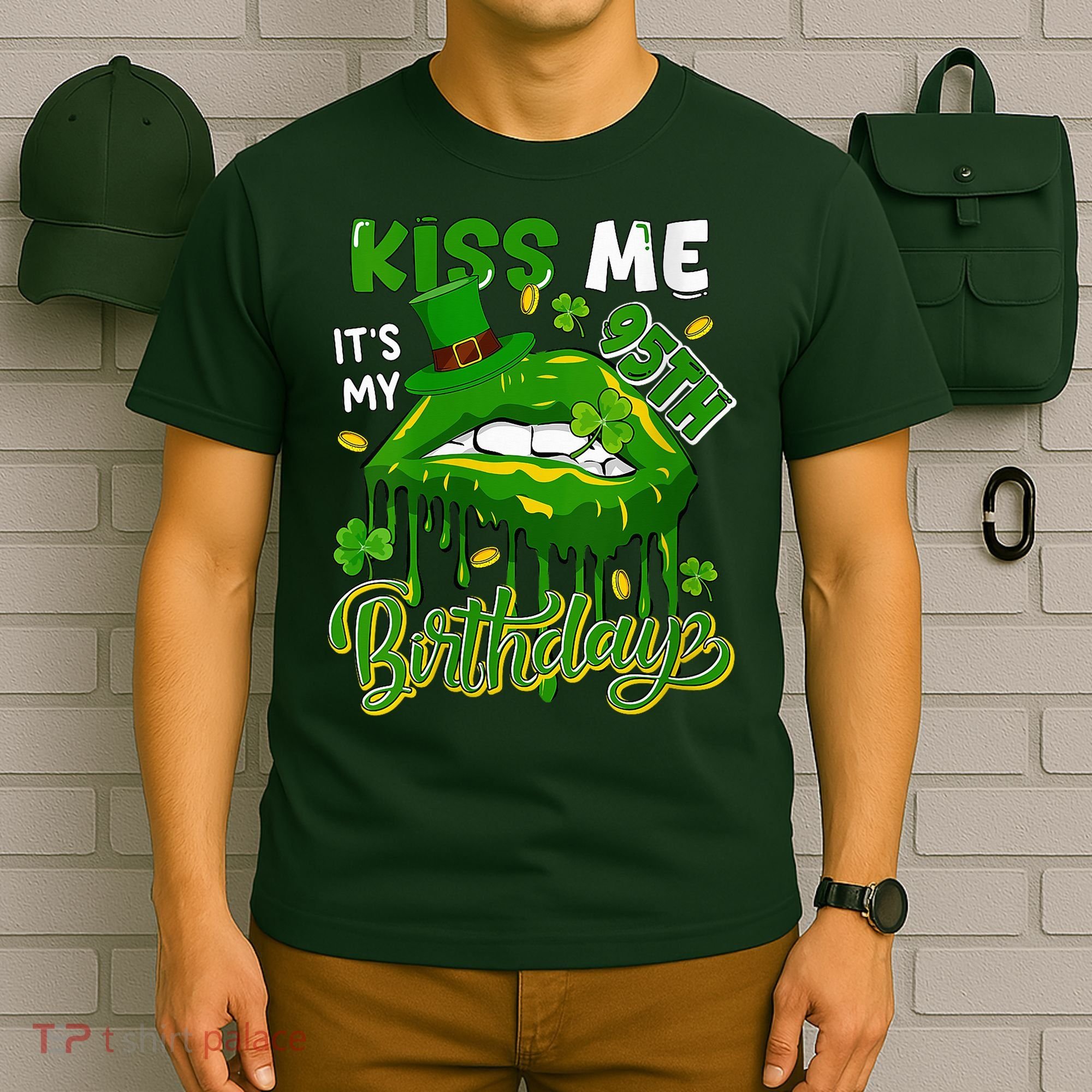 It'S My 95th Birthday St. Patrick'S Day Shamrocks Cute Lips T-Shirt