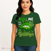 It'S My 95th Birthday St. Patrick'S Day Shamrocks Cute Lips Women's T-Shirt thumb 4