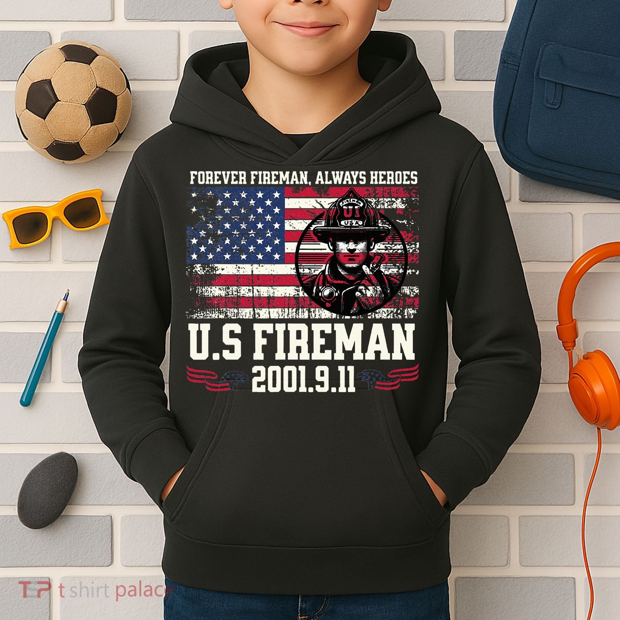 In Memory And Honor Of Firefighters Remembering 911 Kids Hoodie