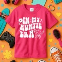 In My Auntie Era Fun Aunt Butterfly Kids T-Shirt thumb 3