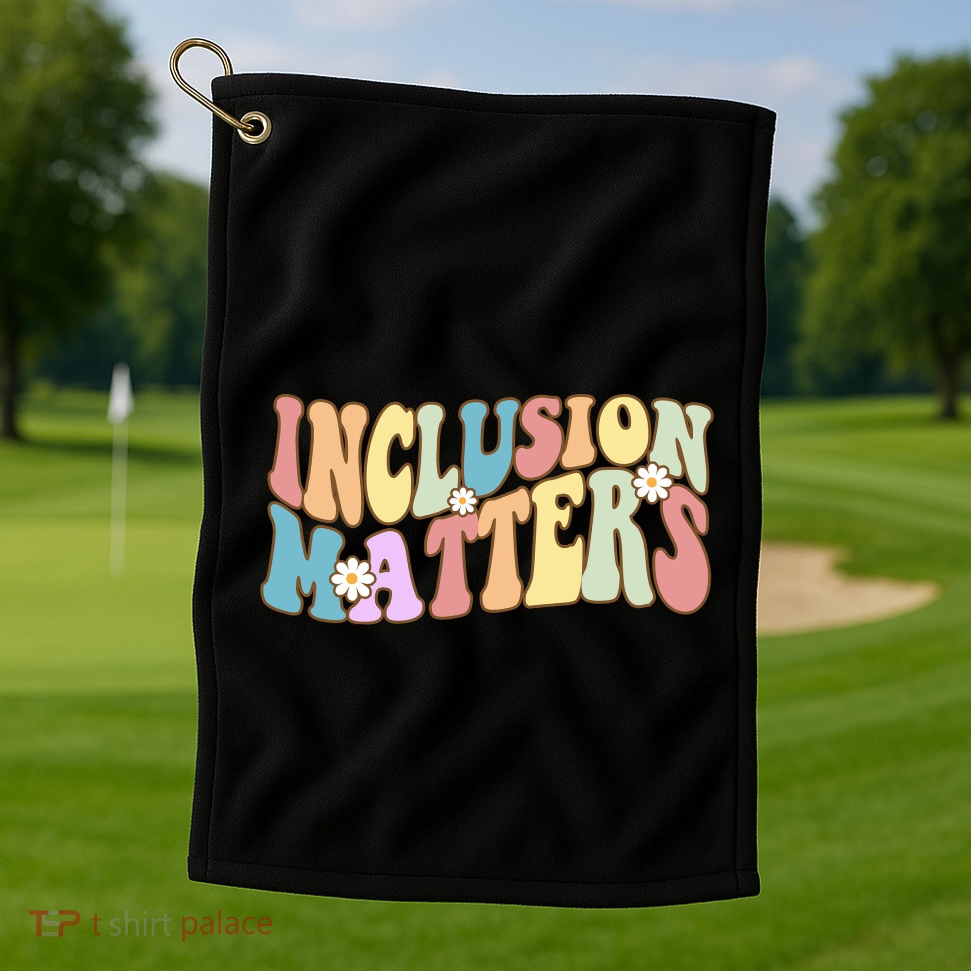 Inclusion Matters Autism Awareness Retro Floral Golf Towel