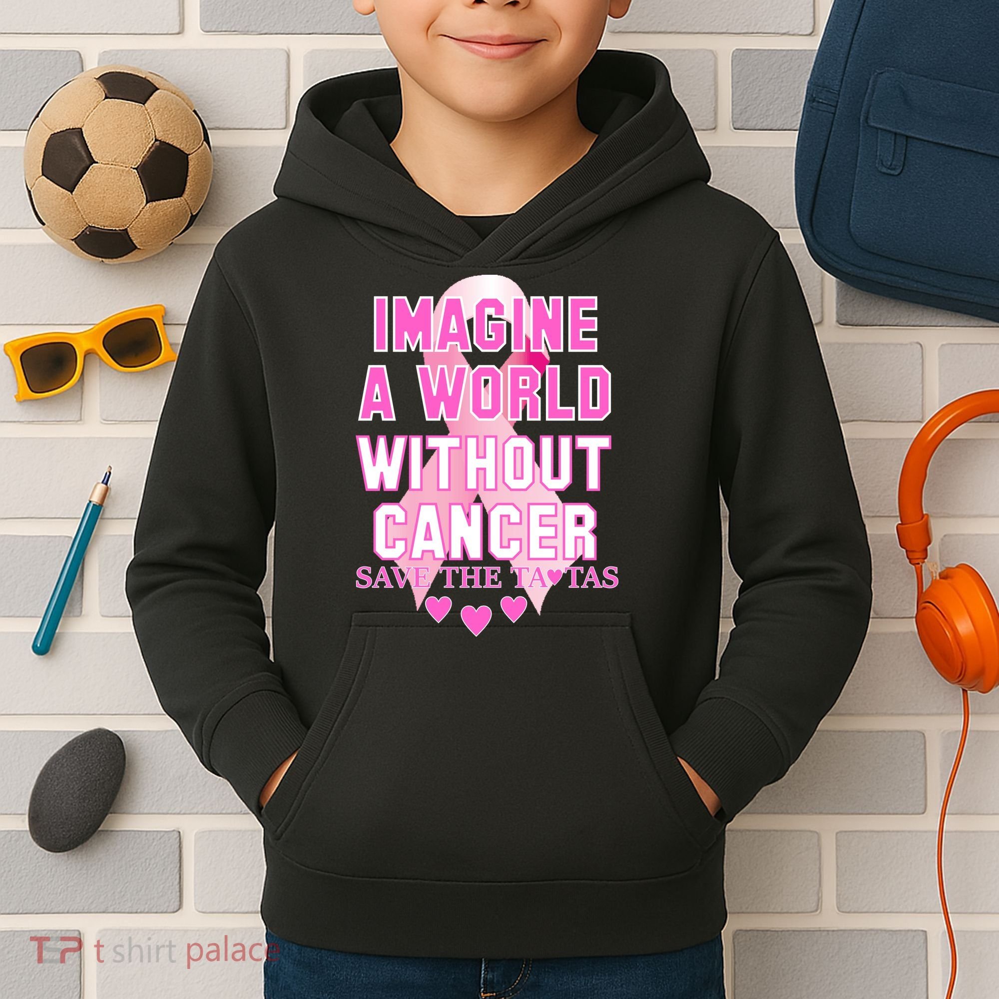 Imagine A World Without Cancer Save The Tatas Kids Hoodie