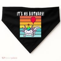 Its My Birthday Axolotl Party Hat & Balloon USA-Made Doggie Bandana thumb 0