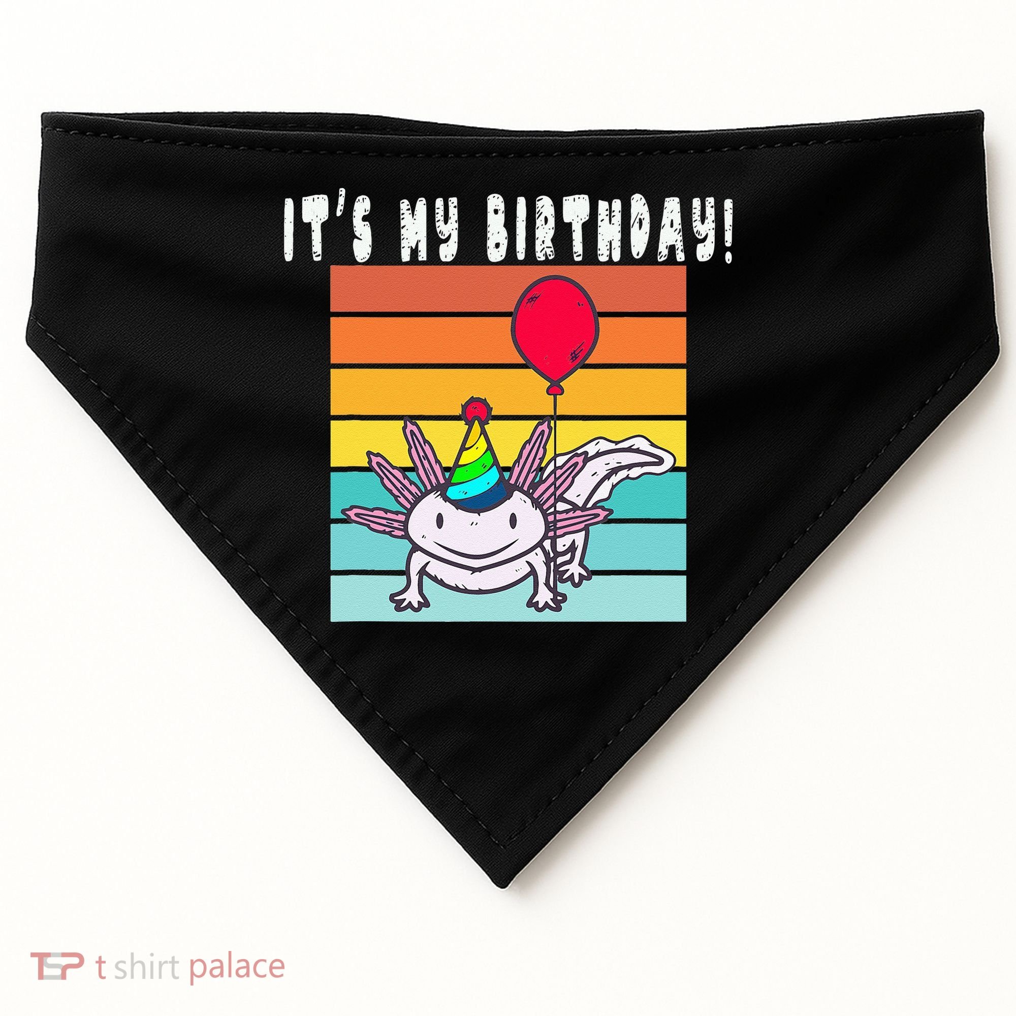 Its My Birthday Axolotl Party Hat & Balloon USA-Made Doggie Bandana