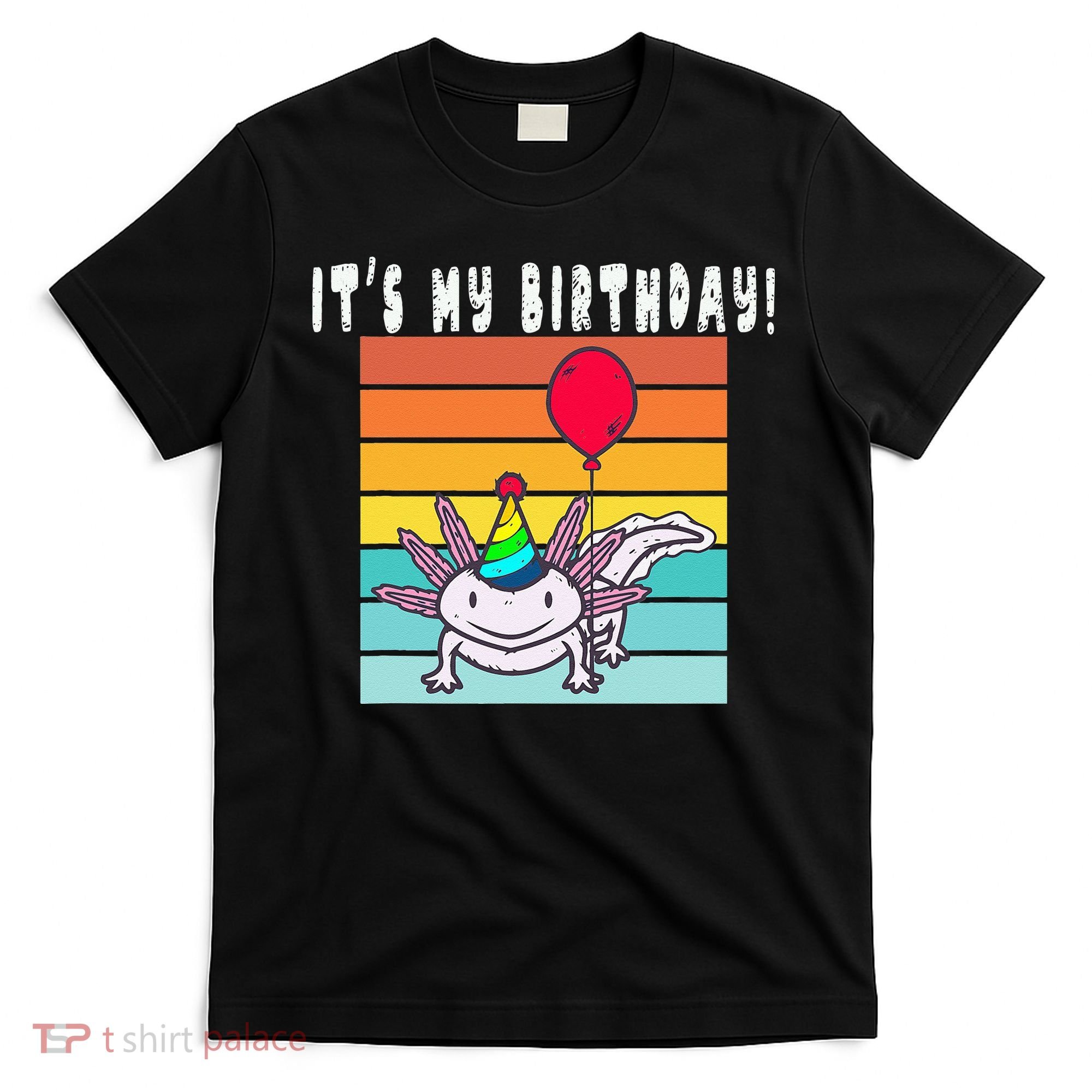 Its My Birthday Axolotl Party Hat & Balloon T-Shirt