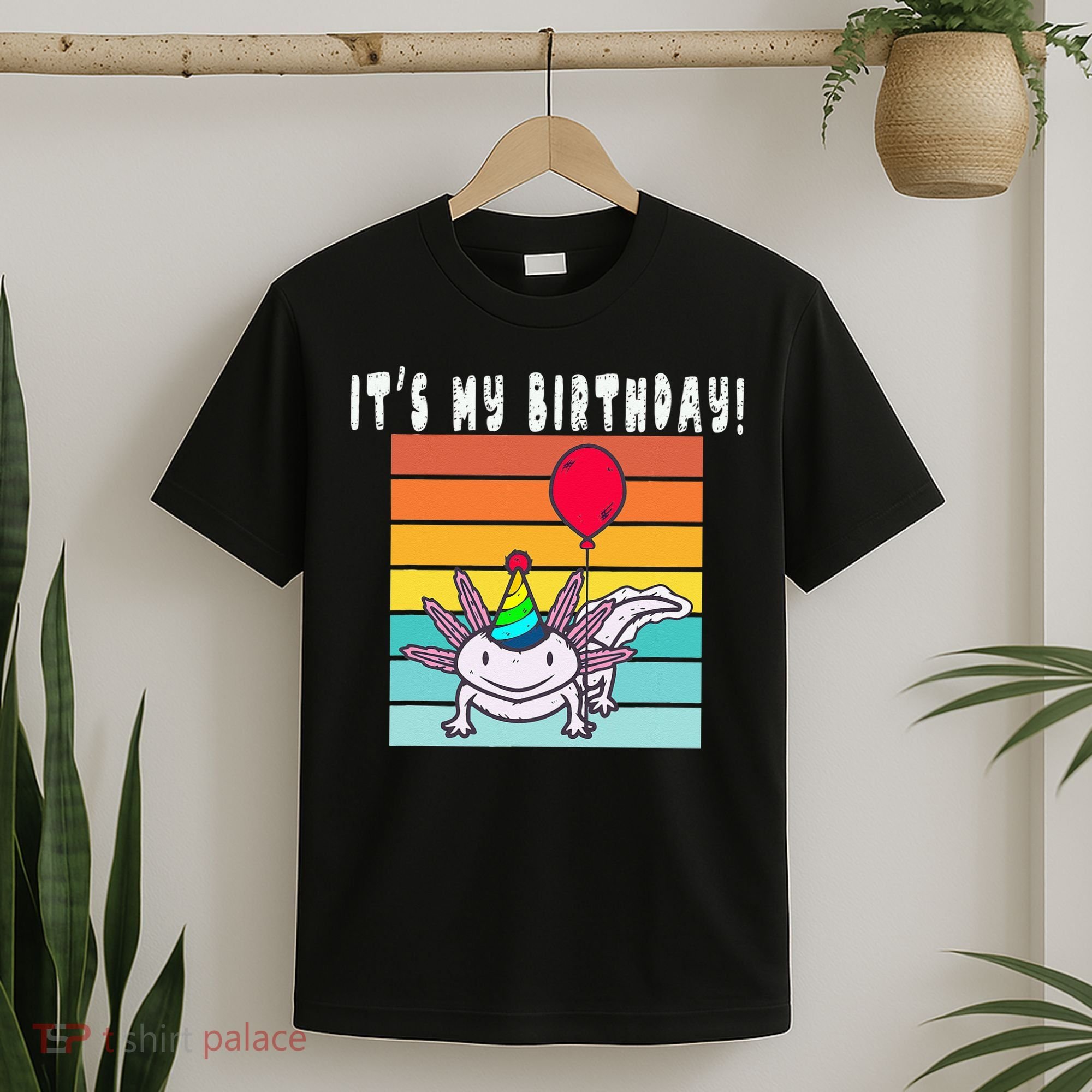 Its My Birthday Axolotl Party Hat & Balloon T-Shirt